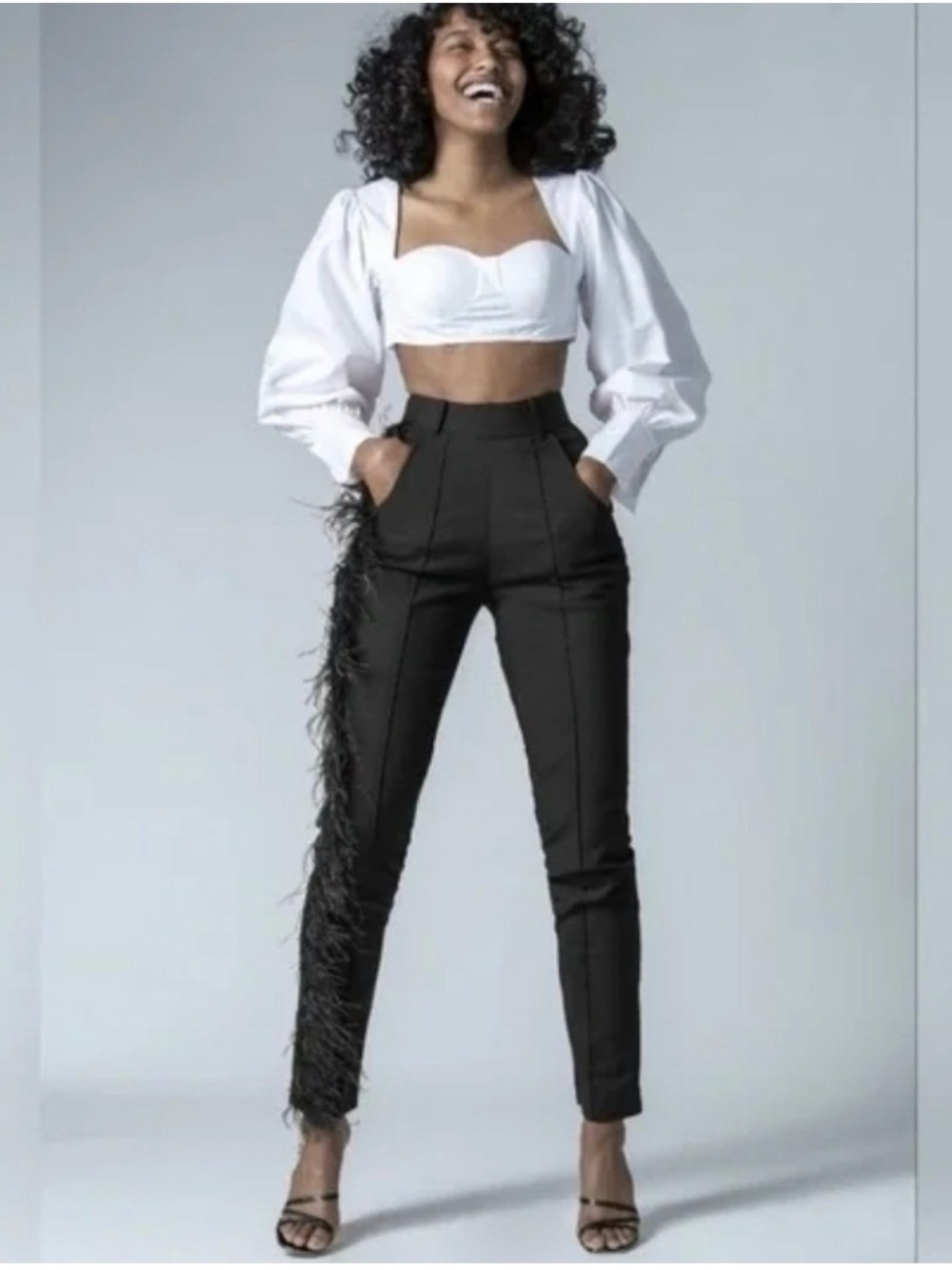 HANIFA - AVA FEATHER TRIM PANTS - Picture 3 of 3